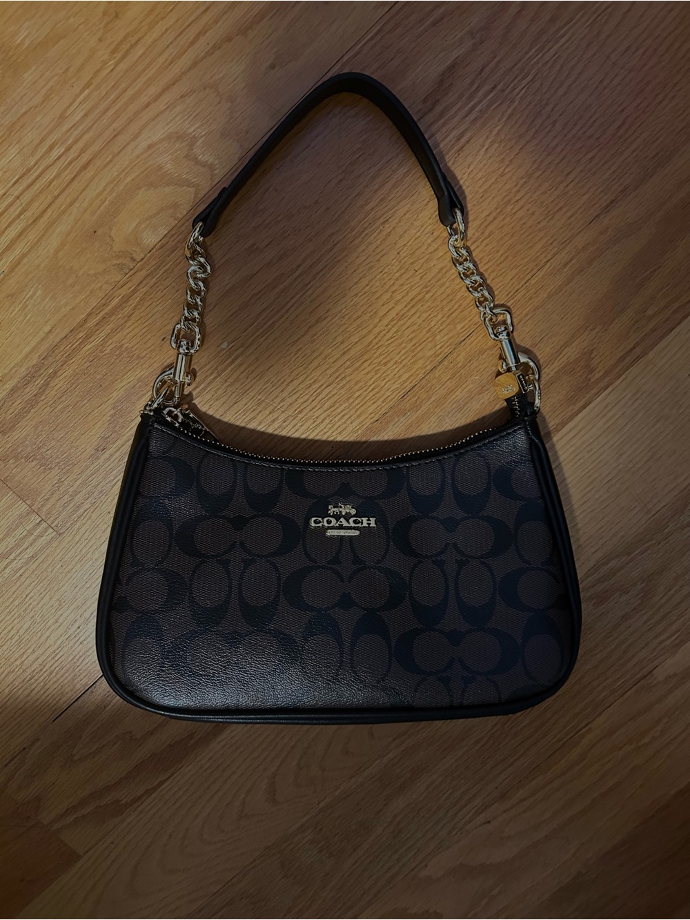 Coach Black Signature Shoulder Bag with Gold-Tone Accents